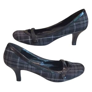 Classified Mary Jane Plaid 2.5" Short Mini Heel Toe Strap Round Checkered Pump
